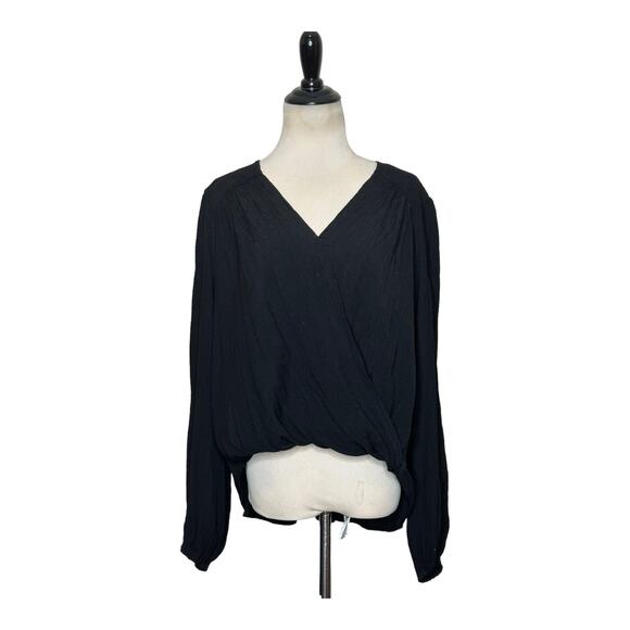 Free People black faux wrap long sleeves blouse size small - Picture 13 of 15